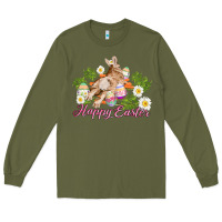 Army Green easter bunny with carrots and daisy Long Sleeve Tee - AdoDesignShop