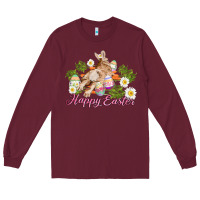 Burgundy easter bunny with carrots and daisy Long Sleeve Tee - AdoDesignShop