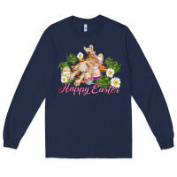 Navy easter bunny with carrots and daisy Long Sleeve Tee - AdoDesignShop