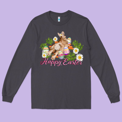 Easter Bunny With Carrots And Daisy Long Sleeve Tee Designed By Adodesignshop