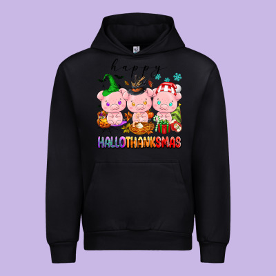 Happy Hallothanksmas Pigs Urban Hoodie Designed By Texasbilliewilder