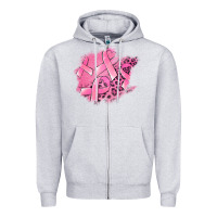 Heather Grey breast cancer patches Zipper Hoodie - Jasminsmagicworld