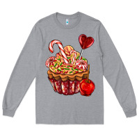 Heather Grey Christmas candy cupcake Long Sleeve Tee - AdoDesignShop