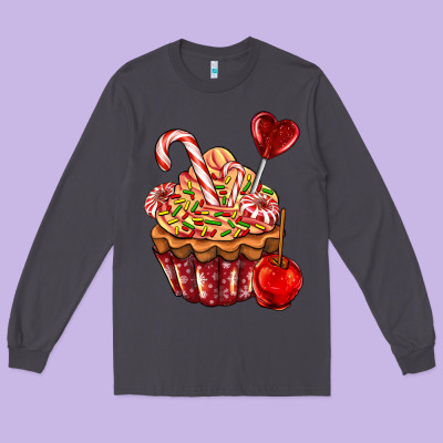 Christmas Candy Cupcake Long Sleeve Tee Designed By Adodesignshop