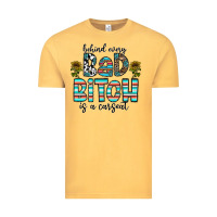 Vintage Mustard Behind Every Bad Bitch is a Carseat Vintage Tee - CowhideDigitalArt