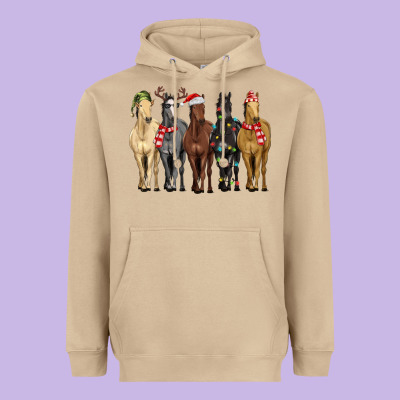Horses With Christmas Heavyweight Hoodie Designed By Maliassmallbusiness