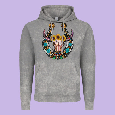 Western Horseshoe Skull Vintage Hoodie Designed By Ranaportraitstore