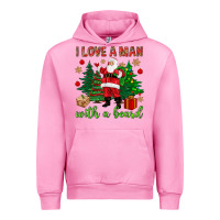 Fuchsia Pink I love a man with a beard Christmas Urban Hoodie - NancyCooperArtShop