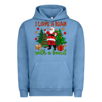 Pigment Pebble Blue I love a man with a beard Christmas Urban Hoodie - NancyCooperArtShop