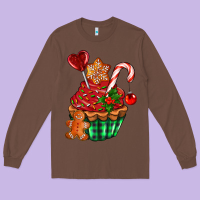 Christmas Cupcake Long Sleeve Tee Designed By Adodesignshop