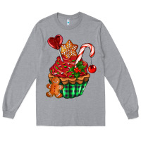 Heather Grey christmas cupcake Long Sleeve Tee - AdoDesignShop