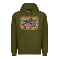 Army Green aztec leopard cowhide wood western background Premium Hoodie - AdoDesignShop