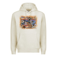 Oatmeal Heather aztec leopard cowhide wood western background Premium Hoodie - AdoDesignShop