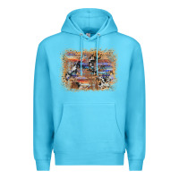 Ocean Blue aztec leopard cowhide wood western background Premium Hoodie - AdoDesignShop