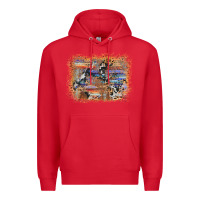 Red aztec leopard cowhide wood western background Premium Hoodie - AdoDesignShop