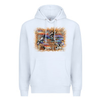 White aztec leopard cowhide wood western background Premium Hoodie - AdoDesignShop