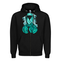 Black teal ribbon with boxing gloves Zipper Hoodie - NancyCooperArtShop