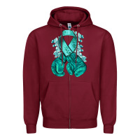 Burgundy teal ribbon with boxing gloves Zipper Hoodie - NancyCooperArtShop