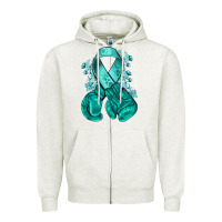 Oatmeal Heather teal ribbon with boxing gloves Zipper Hoodie - NancyCooperArtShop