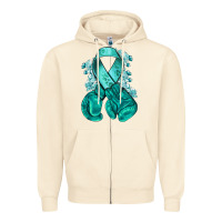 Sandshell teal ribbon with boxing gloves Zipper Hoodie - NancyCooperArtShop