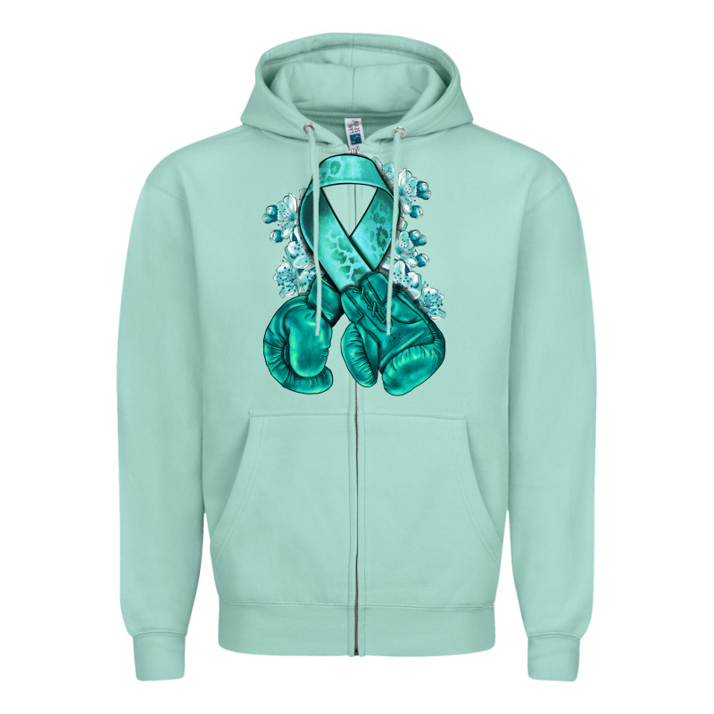 Teal Ribbon With Boxing Gloves Zipper Hoodie by NancyCooperArtShop | Teevron