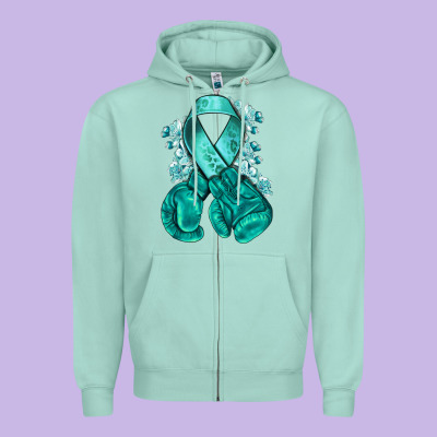 Teal Ribbon With Boxing Gloves Zipper Hoodie Designed By Nancycooperartshop