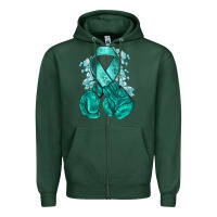 Sports Green teal ribbon with boxing gloves Zipper Hoodie - NancyCooperArtShop