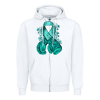 White teal ribbon with boxing gloves Zipper Hoodie - NancyCooperArtShop