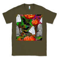 Army Green halloween ghost and headstone seamless pattern Classic Tee - BundleAndBundleShop