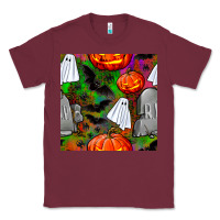 Burgundy halloween ghost and headstone seamless pattern Classic Tee - BundleAndBundleShop