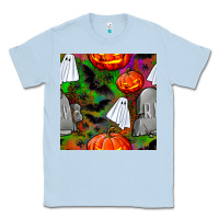 Dusty Blue halloween ghost and headstone seamless pattern Classic Tee - BundleAndBundleShop