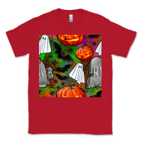 Red halloween ghost and headstone seamless pattern Classic Tee - BundleAndBundleShop