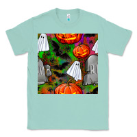 Seafoam halloween ghost and headstone seamless pattern Classic Tee - BundleAndBundleShop