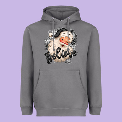 Believe Buffalo Plaid White Christmas Santa Claus Heavyweight Hoodie Designed By Maliassmallbusiness