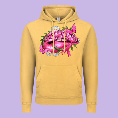 Breast Cancer With Ribbon Pink Lips Vintage Hoodie Designed By Texasbilliewilder
