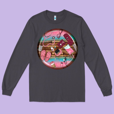 Nurse Round Earrings Long Sleeve Tee Designed By Bundleandbundleshop