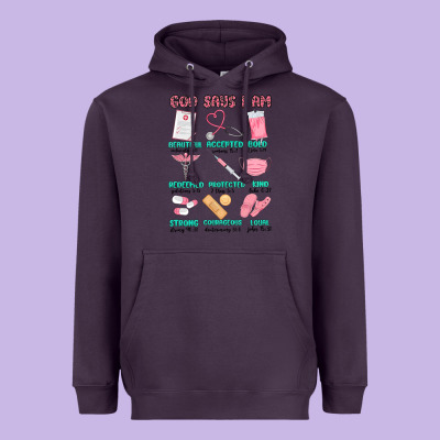 God Says I Am Nurse Heavyweight Hoodie Designed By Maliassmallbusiness
