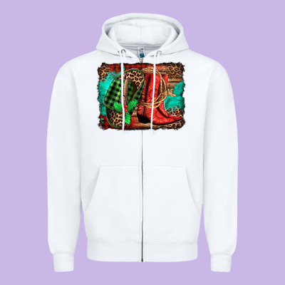 Country Boots Christmas Zipper Hoodie Designed By Jasminsmagicworld
