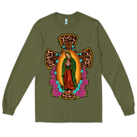 Army Green our lady of guadalupe cross Long Sleeve Tee - JahusDesignShop