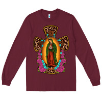 Burgundy our lady of guadalupe cross Long Sleeve Tee - JahusDesignShop