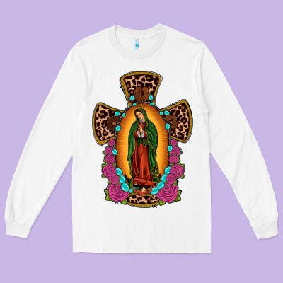 Our Lady Of Guadalupe Cross Long Sleeve Tee Designed By Jahusdesignshop