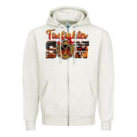 Oatmeal Heather American Flag Firefighter Son Zipper Hoodie - LillyAllenDesigns