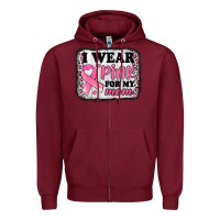 Burgundy i wear pink for my mom breast cancer awareness Zipper Hoodie - Jasminsmagicworld