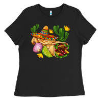 Black burrito  with sombrero and union with cactus Ladies Tee - AdoDesignShop