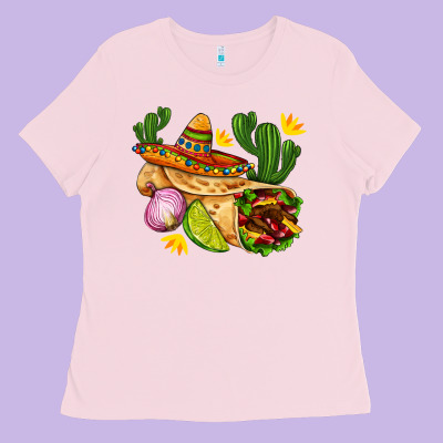 Burrito  With Sombrero And Union With Cactus Ladies Tee Designed By Adodesignshop