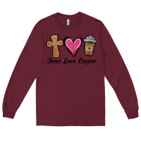 Burgundy jesus love coffee Long Sleeve Tee - Jasminsmagicworld