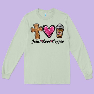 Jesus Love Coffee Long Sleeve Tee Designed By Jasminsmagicworld