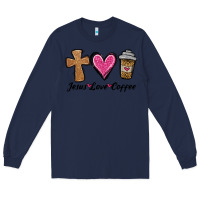 Navy jesus love coffee Long Sleeve Tee - Jasminsmagicworld