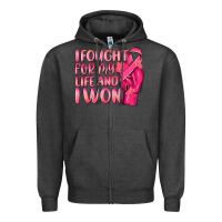 Charcoal Heather i fought for my life and i won Zipper Hoodie - NancyCooperArtShop
