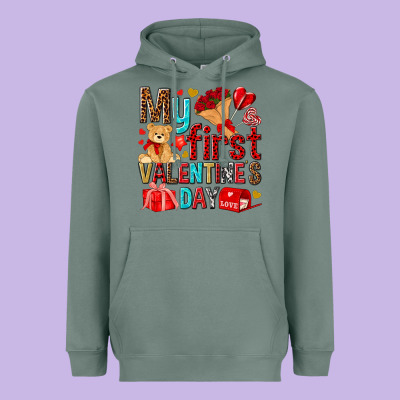 My First Valentines Day Heavyweight Hoodie Designed By Nancycooperartshop